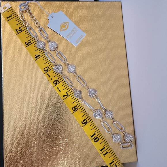 Silver and Gold Tone Necklace with Rhinestones. Glass Crystals. Toggle Clasp. - Picture 11 of 12